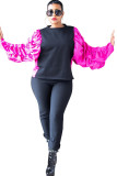 rose red O Neck Patchwork Pure Long Sleeve Sweats & Hoodies