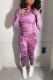 Pink Street Print O Neck Long Sleeve Two Pieces