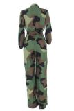 Blue Fashion Casual Button bandage Coloured drawing Camouflage Long Sleeve O Neck 