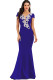 Blue Sexy Cap Sleeve Short Sleeves V Neck Step Skirt Floor-Length Solid Print