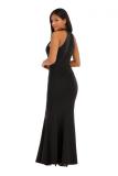 Blue Fashion adult Sexy Off The Shoulder Sleeveless O neck A-Line Ankle-Length Solid Patchwork