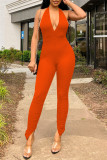 Black Sexy Casual Solid Backless Halter Skinny Jumpsuits