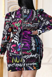 Black Fashion Sexy Plus Size Print Basic Mandarin Collar Printed Dress