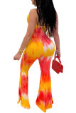 Red and black Fashion Sexy Print Patchwork bandage Tie-dyed Hollow Sleeveless Hanging neck Jumpsuits