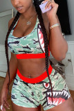 Green Fashion Casual adult Ma'am Patchwork Print Two Piece Suits Straight Sleeveless Two Pieces