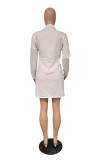 White Sexy Print POLO collar Wrapped Skirt Dresses