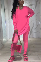 Pink Fashion Casual Adult Solid Patchwork O Neck Long Sleeve Regular Sleeve Regular Two Pieces