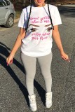 Grey Fashion Casual Print Basic O Neck T-Shirts