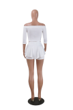White Sexy Solid Patchwork Off the Shoulder Half Sleeve Two Pieces