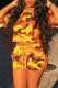 Yellow Fashion Casual Camouflage Print Basic O Neck Short Sleeve Two Pieces