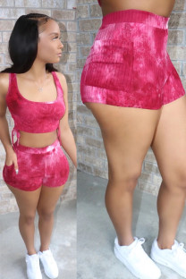 Red Fashion Active adult Ma'am Tie Dye Two Piece Suits pencil Sleeveless Two Pieces