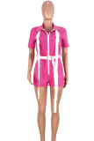 Green Fashion Sexy Fluorescent zipper Button Short Sleeve V Neck 