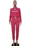 Yellow Street Patchwork Two Piece Suits Solid Fluorescent pencil Long Sleeve Two-piece Pants Set