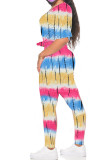 Black and red Fashion Casual adult Ma'am Print Tie Dye Two Piece Suits pencil Short Sleeve Two Pieces