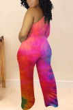 Orange Fashion Street Adult Milk Fiber Tie Dye Tie-dye One Shoulder Loose Jumpsuits