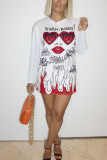 White Sexy Graffiti O Neck Long Sleeve Long Sleeve Dress Dresses