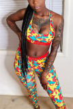 Grey Fashion Sexy Printed Vest Trousers Set