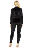 Black Elastic Fly Long Sleeve Mid Patchwork pencil Pants Two-piece suit