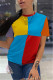 Blue Fashion Casual Patchwork Basic O Neck T-Shirts