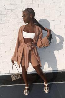 Orange Street Fashion adult Solid Bandage Two Piece Suits Straight Long Sleeve Two-Piece Short S