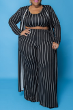 Black Sexy Striped Make Old U Neck Plus Size Three Pieces
