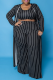 Black Sexy Striped Make Old U Neck Plus Size Three Pieces