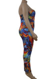 Multi-color Fashion Sexy adult O Neck Patchwork Print Two Piece Suits Stitching Plus Size