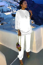 White Chlorine Casual Patchwork Two Piece Suits Solid Straight Long Sleeve 