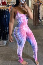 purple Fashion Casual Tie-dyed Milk. Sleeveless Slip Jumpsuits