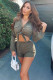 Black Green Fashion Sexy adult Patchwork Print Button Two Piece Suits pencil Long Sleeve Two Pieces