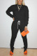 Black Sweet Solid Patchwork O Neck Long Sleeve Two Pieces