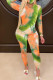 Green Fashion Sexy Adult Print Patchwork Tie-dye O Neck Long Sleeve Regular Sleeve Regular Two Pieces