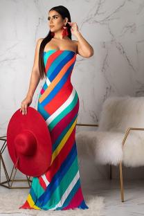 Multi-color Fashion Sexy Off The Shoulder Sleeveless Wrapped chest Mermaid Sheath Floor-Length Argyle