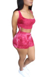 Red Fashion Active adult Ma'am Tie Dye Two Piece Suits pencil Sleeveless Two Pieces