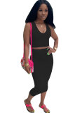 Black Fashion Sexy Patchwork Solid A-line skirt Two-Piece Dress