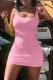 Pink Sexy Casual Solid Basic Square Collar Vest Dress