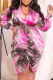 Red Sexy Print Hollowed Out V Neck Pencil Skirt Plus Size Dresses