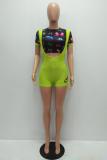 Orange Fashion Sexy adult Patchwork Print Two Piece Suits pencil Short Sleeve Two Pieces