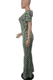 Pink Fashion Casual Print Basic V Neck Regular Jumpsuits