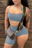 Blue Fashion Sexy Suspender Top And Shorts Two-piece Set