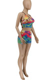 Multicolor Sexy Print Patchwork Frenulum Backless Swimwears