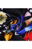 Black venetian Casual Patchwork Print Two Piece Suits Straight Long Sleeve Two-piece Pants Set
