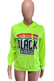 Fluorescent green Chemical fiber blend hooded Long Sleeve Letter Print Fluorescent Rainbow Tops