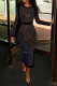 Black Sexy Long Sleeves O neck Slim Dress Ankle-Length diamonds 