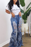 White O Neck Short Sleeve Letter Print Tops