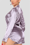Light Brown Casual Living Letter Embroidery Basic Turndown Collar Long Sleeve Two Pieces