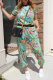Green Casual Print Patchwork O Neck Short Sleeve Two Pieces