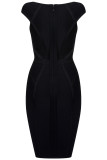 Black Sexy Cap Sleeve Short Sleeves V Neck Step Skirt Knee-Length Solid
