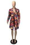 Rose Red Casual Print Graffiti Turndown Collar Outerwear