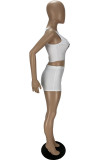 White Casual Print Patchwork Spaghetti Strap Sleeveless Two Pieces